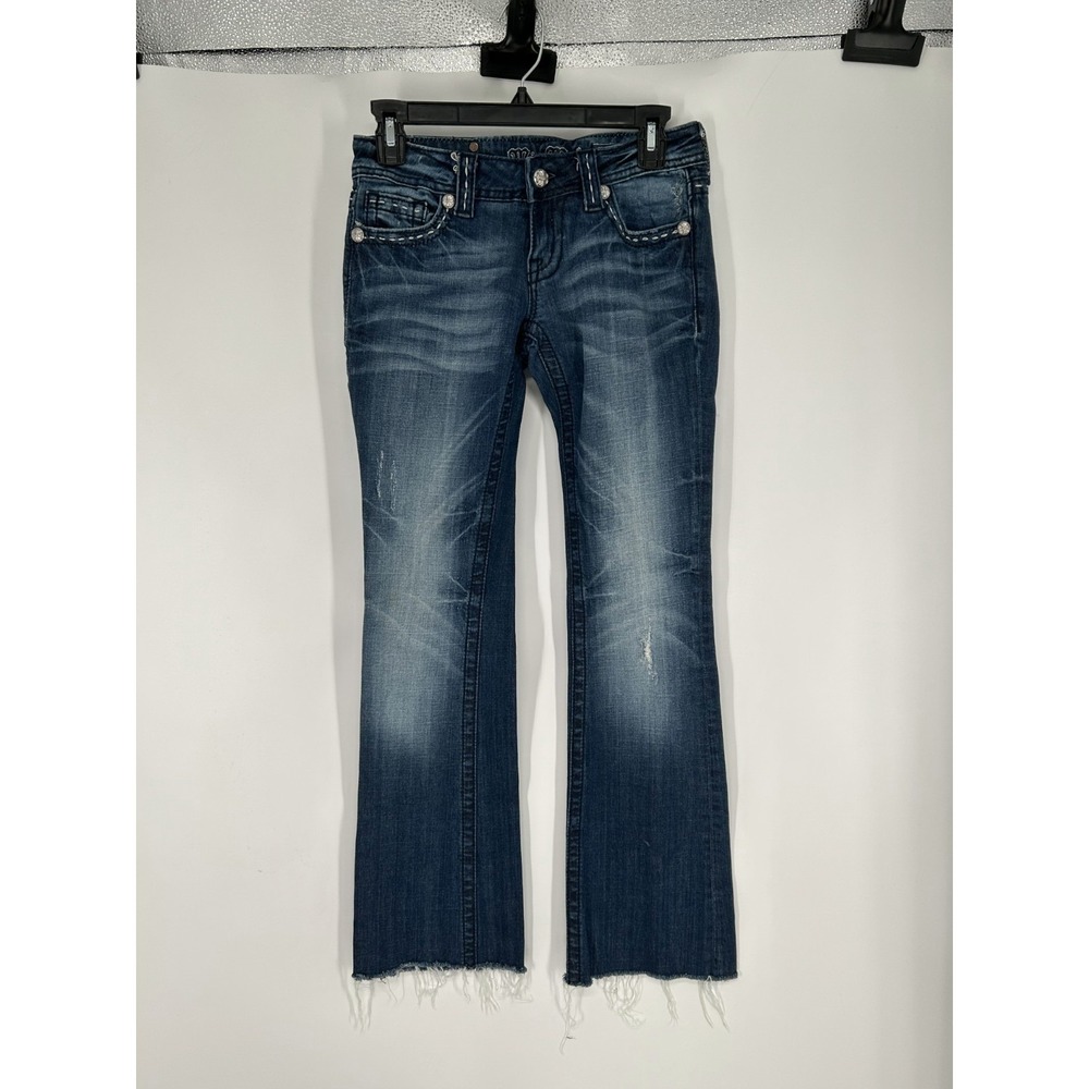 Miss Me Bootcut Jeans Womens 26 26x32 Low Rise Boot Flare Dark Wash Rhinestones